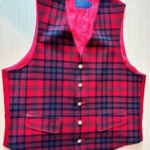 Pendleton Vintage 100% Wool Red and Black Plaid Vest